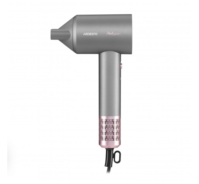 Фен ARDESTO Pink Touch, 1600Вт, 2 швидкості, 3темп.режими, іонізація, дифузор, магнітні насадки, сірий+рожевий