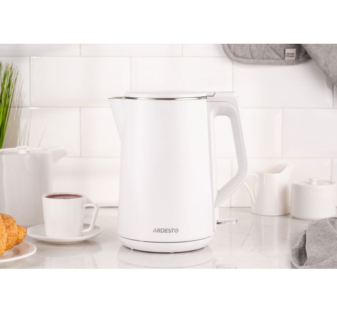 Электрочайник ARDESTO 1.5л, Strix, двойные стенки, глянец, белый