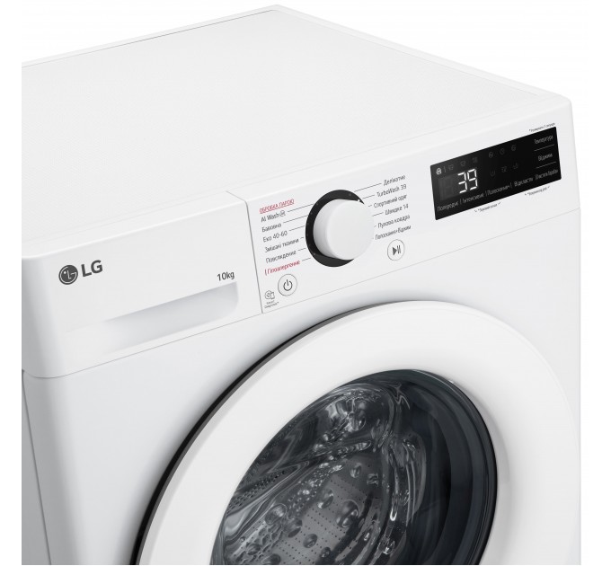 Пральна машина LG фронтальна, 10кг, 1400, A, 57см, дисплей, пара, інвертор, білий
