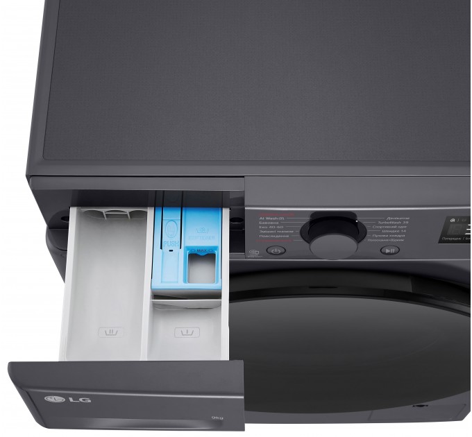 Стиральная машина LG фронтальная, 9кг, 1200, A, 48см, дисплей, пар, инвертор, черный F2Y5FS5J