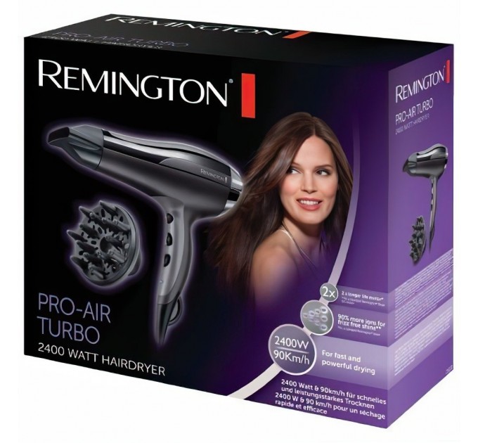Фен Remington Pro-Air Turbo, 2400Вт, режимов-3, дифузор,турмалиновая иониз-я, хол. обдув, черный