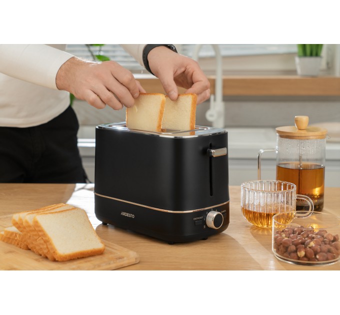 Тостер ARDESTO Timeless Elegance, 800Вт, пластик, 2 слота, чорний