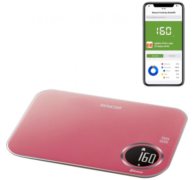 Весы Sencor кухонные, 5кг, подключение к смарфтону, AAAx2, пластик, красный