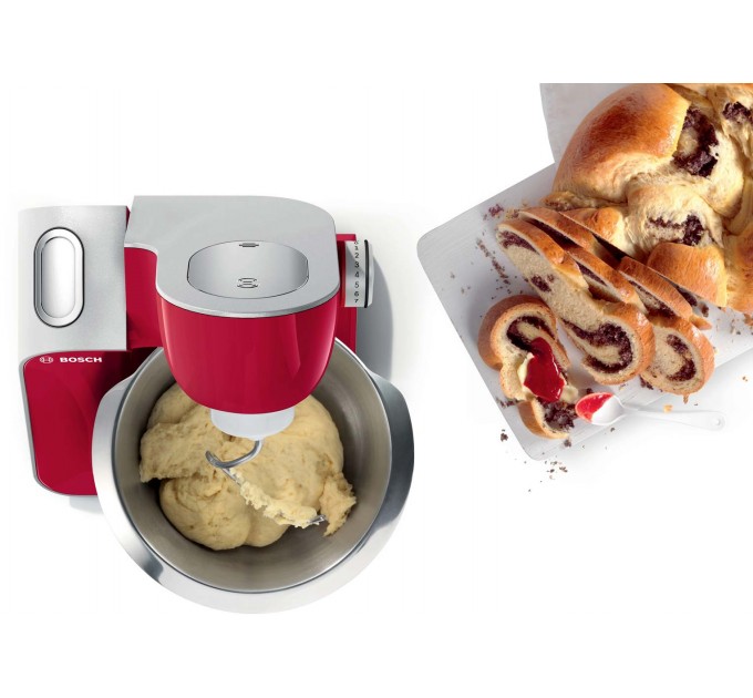 Кухонна машина Bosch 1000Вт, чаша-метал, корпус-пластик, насадок-8, червоний