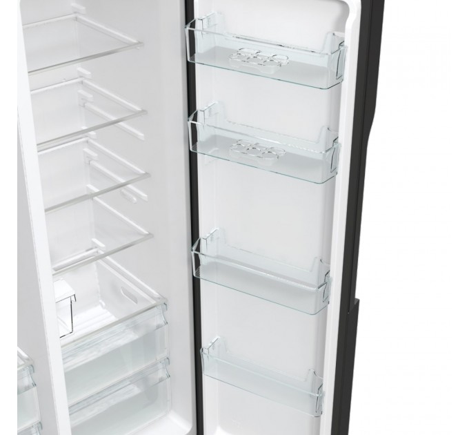 Холодильник SBS Gorenje, 179х70х92см, 2 дв., 376(190)л, А++, NF+, Инв. , Зона св-ти, диспенсер, генератор льда, Внешн.диспл, черный