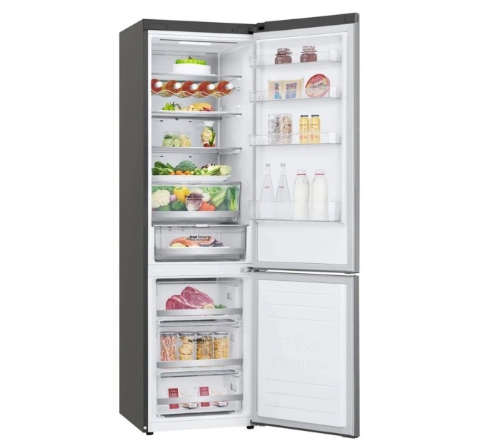 Холодильник LG с нижн. мороз., 203x60х68, холод.отд.-277л, мороз.отд.-107л, 2дв., А++, NF, инв., диспл внешн., Fresh Сonverter, Metal Fresh, серебристый