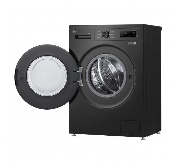 Стиральная машина LG фронтальная, 6.5кг, 1200, A+++, 44см, дисплей, пар, инвертор, черный