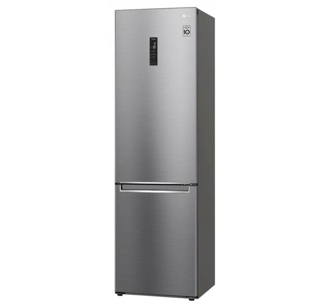 Холодильник LG с нижн. мороз., 203x60х68, холод.отд.-277л, мороз.отд.-107л, 2дв., А++, NF, инв., диспл внешн., Fresh Сonverter, Metal Fresh, серебристый