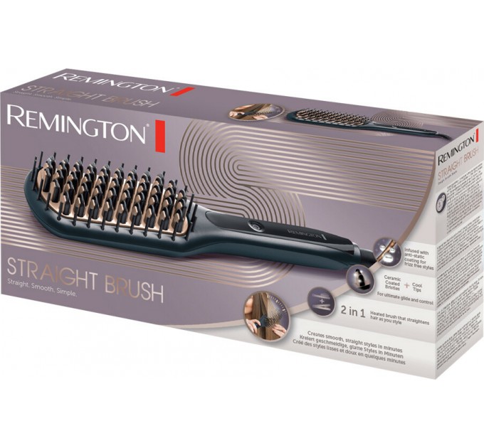 Щетка-выпрямитель Remington Straight Brush, 62Вт, темп.режимов-3, 150-230С, ионизация, керамика, серый