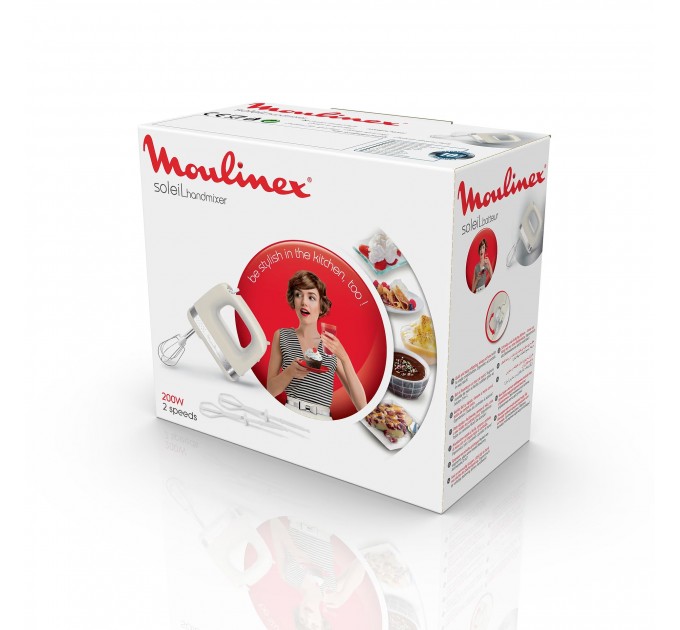 Міксер Moulinex ручний Soleil 200Вт, насадки-2, турборежим, білий