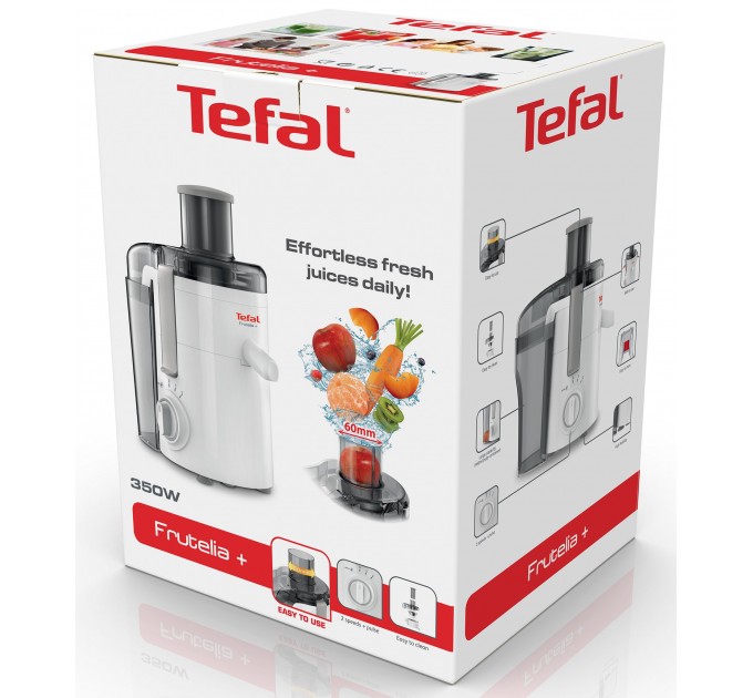 Соковыжималка Tefal Frutelia + центробежная 350Вт, чаша-0.95л, жмых-0.5л, пластик, бело-серый
