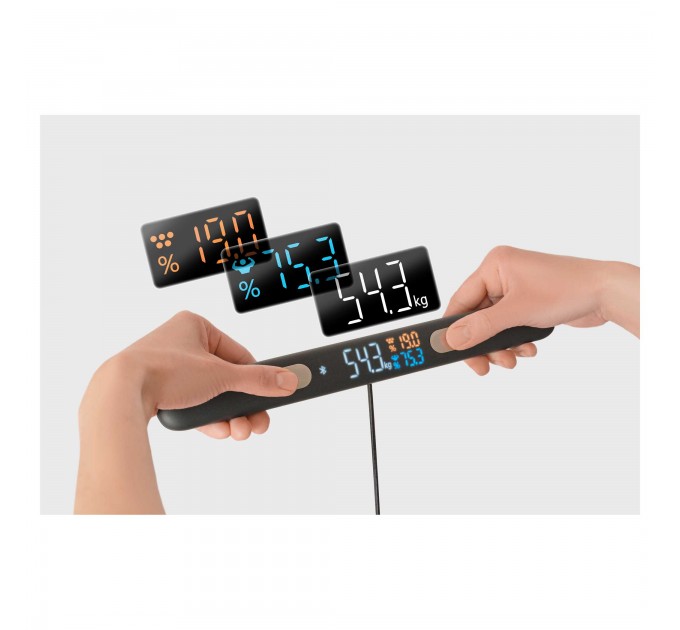 Ваги Sencor підлогові діагностичні, 180кг, підсвіч., дисплея, підкл. до смартфону, 4хAAA, скло, темно-синій