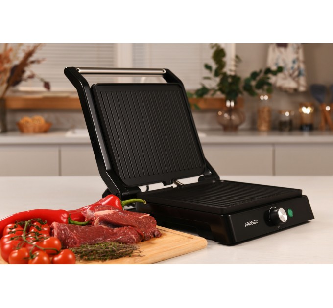 Гриль ARDESTO прижимной 1800Вт, раскрытие на 180°, металл, черно-серебристый
