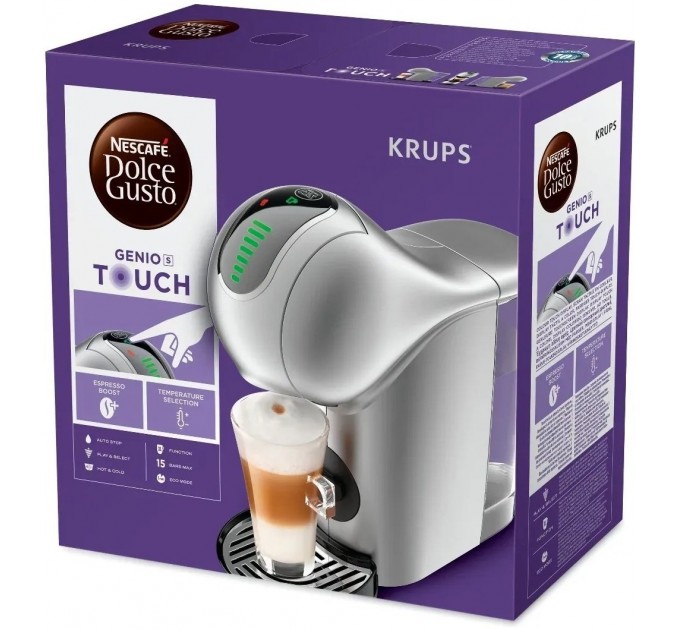 Кофеварка Krups капсульная Dolce Gusto Genio S Touch 0.8л, капсулы, сенсорное управление, серебристый