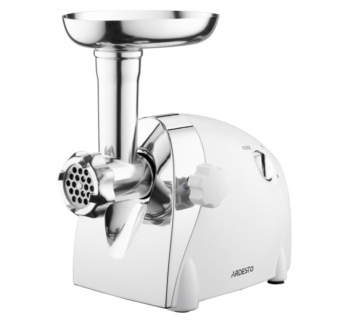 М'ясорубка ARDESTO, 2000Вт, продук.-1.9кг/хв, 3 решітки + для ковб., кеббе, 3 терки, пластик, біло-сріблястий