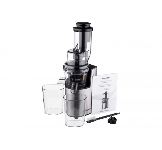 Соковыжималка ARDESTO шнековая 200Вт, чаша-0.6л, жмых-0.6л, пластик/металл, серебристо-черный