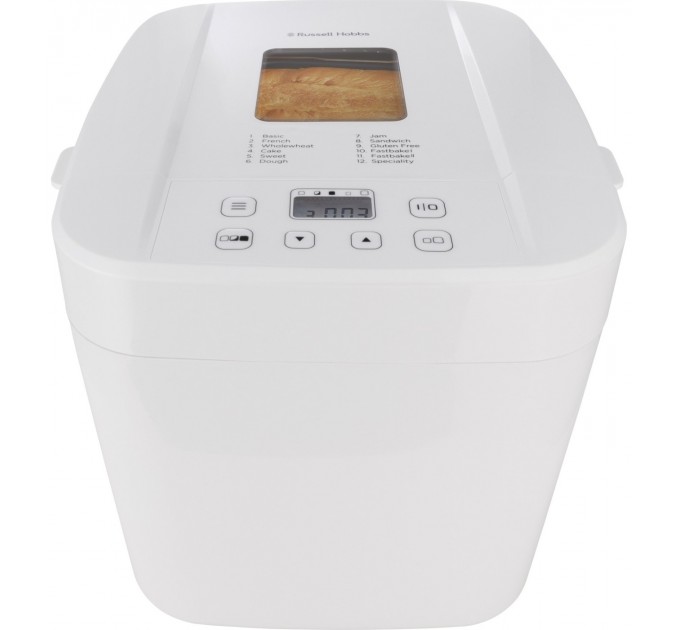 Хлебопечка Russell Hobbs 600Вт, программ-12, макс.вес -1кг, форма-прямоугольник, пластик, белый