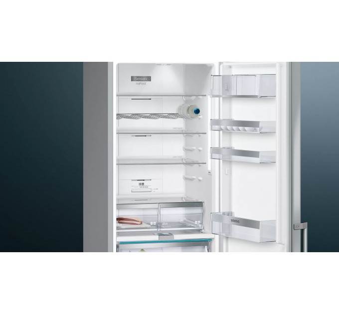 Холодильник Siemens з нижн. мороз., 203x60x67, xолод.відд.-279л, мороз.відд.-87л, 2дв., А++, NF, дисплей, нерж