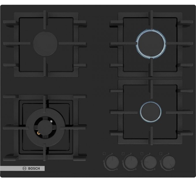 Варильна поверхня Bosch газова на склі, 60см, чавун, чорний