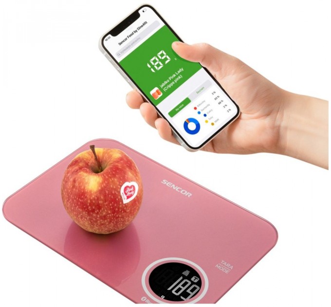 Весы Sencor кухонные, 5кг, подключение к смарфтону, AAAx2, пластик, красный