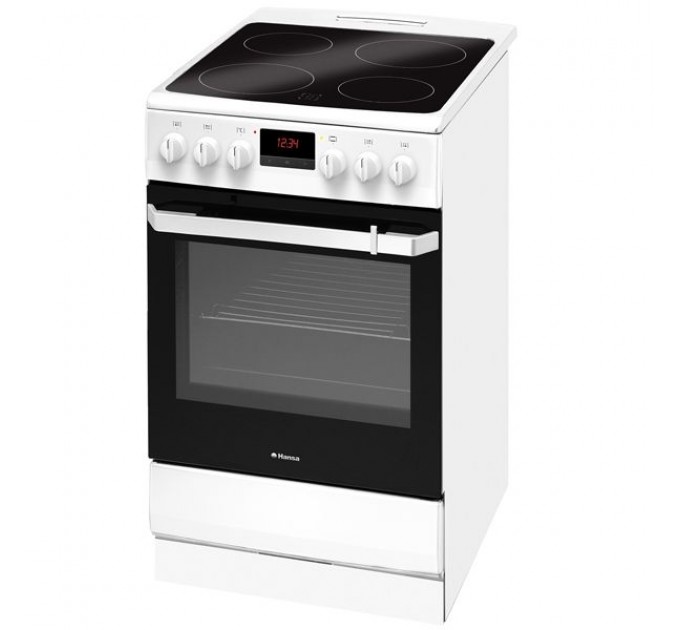 Плита Hansa электрическая стеклокерамическая, 50х60см, 62л, дисплей, белый