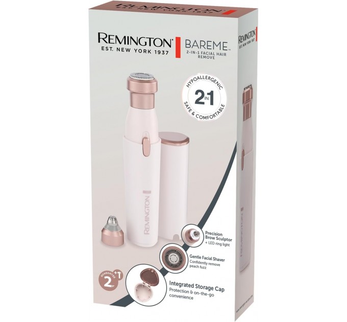 Триммер Remington для носа и ушей и бороды, сеть+акум., насадок-2, сталь, розовый