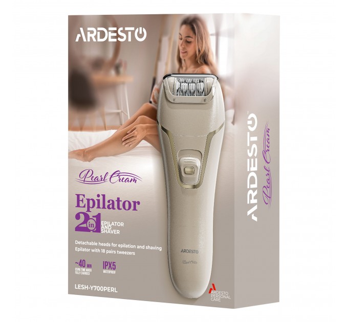 Эпилятор ARDESTO 2в1 Pearl Cream LESH-Y700PERL, пинцетный, аккумул., пинцет.-18, сух., насадок-2, бежевый