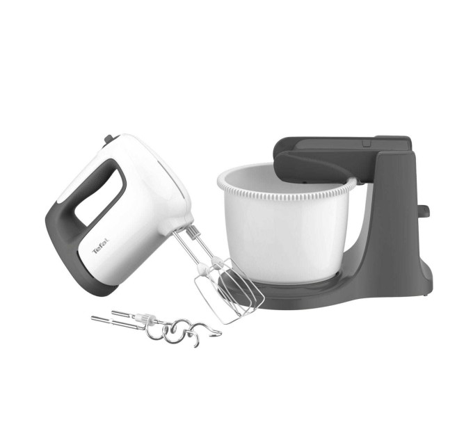 Миксер Tefal стационарный  Prep'Mix+ Standbowl 500Вт, насадки-4, чаша-пластик, 2.5л, турбо, бело-серый