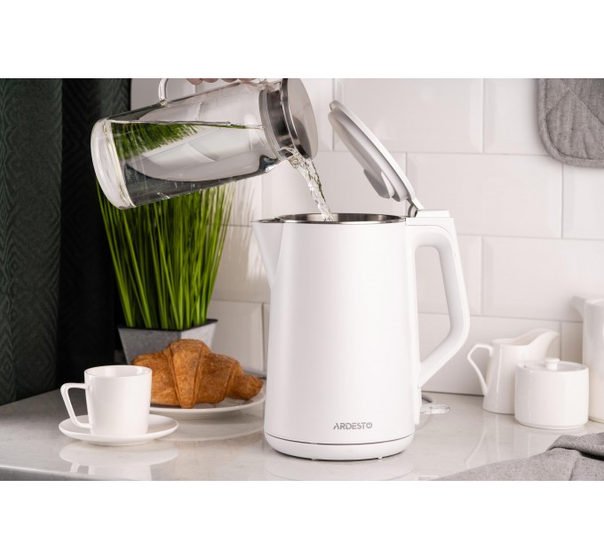 Электрочайник ARDESTO 1.5л, Strix, двойные стенки, глянец, белый
