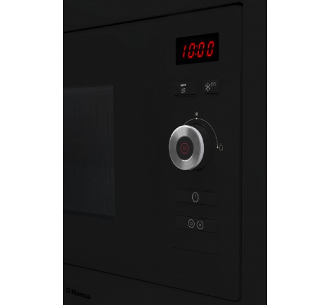 Микроволновая печь Hansa встраиваемая, 20л, электр. управл., 800Вт, гриль, дисплей, откр.кнопкой, черный