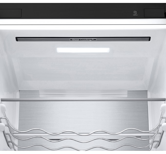 Холодильник LG з нижн. мороз., 203x60х68, холод.відд.-277л, мороз.відд.-110л, 2дв., E, NF, інв., диспл зовн., Fresh Сonverter, Metal Fresh, чорний