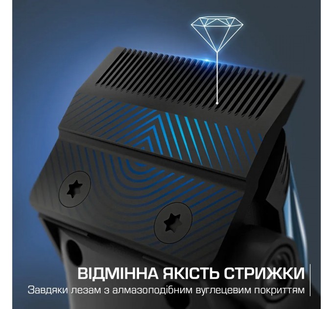 Машинка для стрижки Rowenta Barber Experience, для голови, мережа+акум., роторний мотор DC, насадок-12, нержавіюча сталь з покриттям DLC, синій