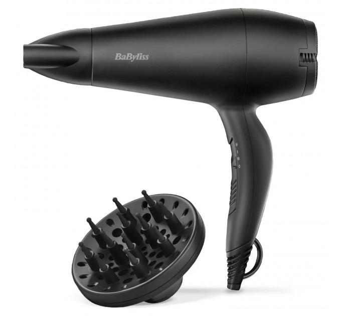 Фен Babyliss, 2000Вт, режимов-2, ионизиция, хол. обдув, 2 насадки, черный