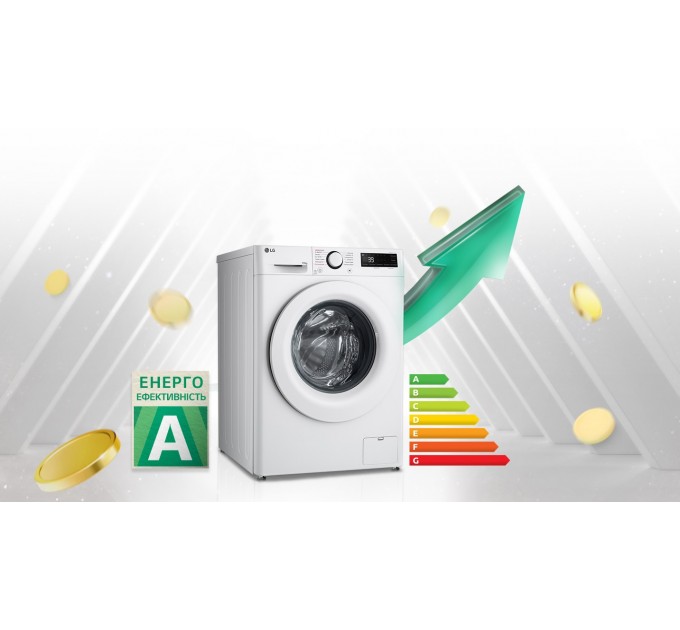Пральна машина LG фронтальна, 10кг, 1400, A, 57см, дисплей, пара, інвертор, білий