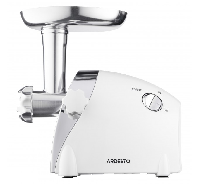 М'ясорубка ARDESTO, 2000Вт, продук.-1.9кг/хв, 3 решітки + для ковб., кеббе, 3 терки, пластик, біло-сріблястий