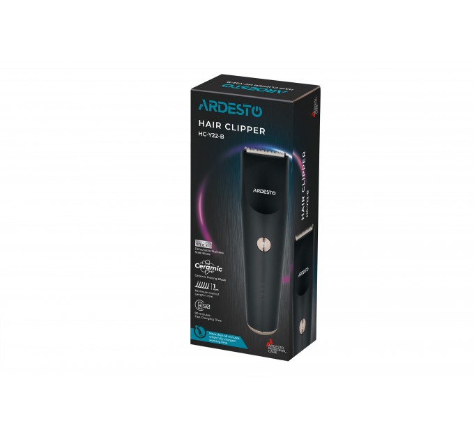 Машинка для стрижки ARDESTO HC-Y22-B, мережа+акум., насадок-1, сталь+кераміка, чорний