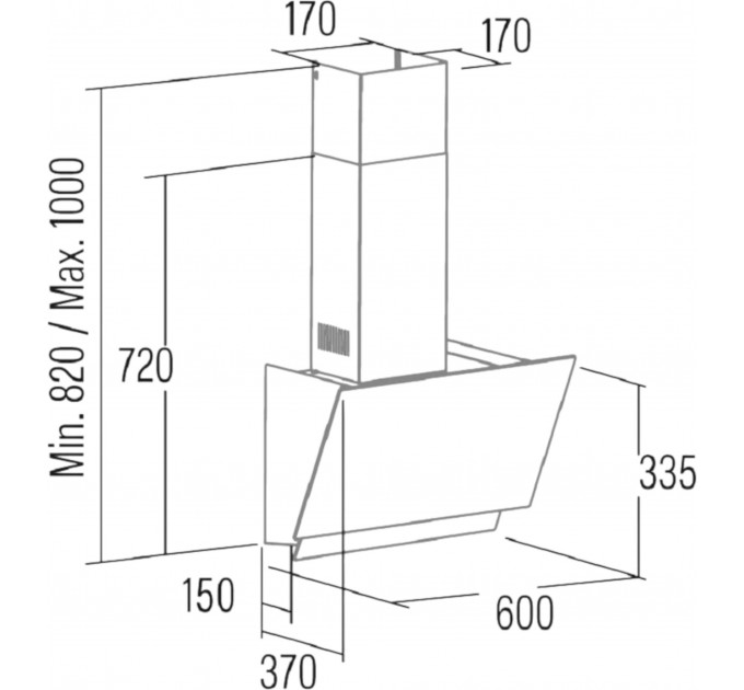 Вытяжка Cata наклонная, 60см, 1000м.куб/ч, Juno 6000 gbk, черный