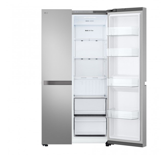 Холодильник LG SBS, 179x91х74, холод.відд.-423л, мороз.відд.-241л, 2дв., E, NF, інв., диспл внутр., сріблястий