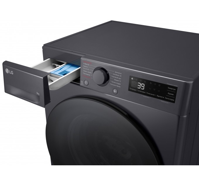 Стиральная машина LG фронтальная, 9кг, 1200, A, 48см, дисплей, пар, инвертор, черный F2Y5FS5J