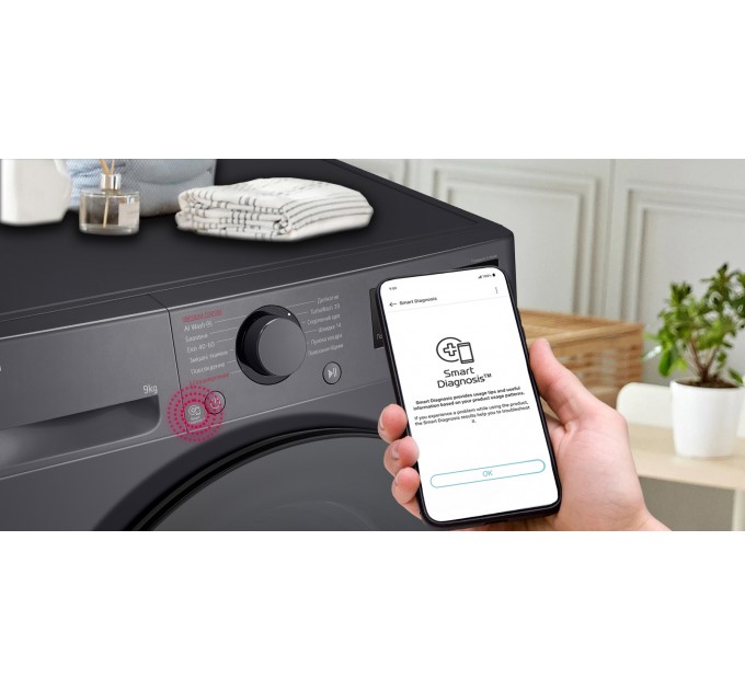 Стиральная машина LG фронтальная, 9кг, 1200, A, 48см, дисплей, пар, инвертор, черный F2Y5FS5J