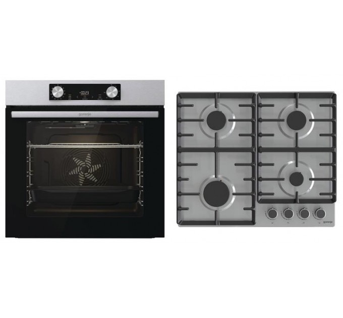 Комплект Gorenje (духовка электрическая BO6737E02XK + варочная поверхность газовая G642ABX), 743550, нерж.