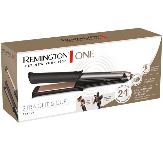 Стайлер Remington One Straight&Curl, 2в1, темп.режимов-5, 150-230С, керамика, черный