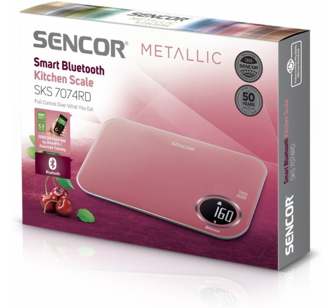 Весы Sencor кухонные, 5кг, подключение к смарфтону, AAAx2, пластик, красный