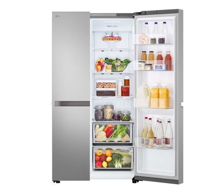 Холодильник LG SBS, 179x91х74, холод.відд.-423л, мороз.відд.-241л, 2дв., E, NF, інв., диспл внутр., сріблястий