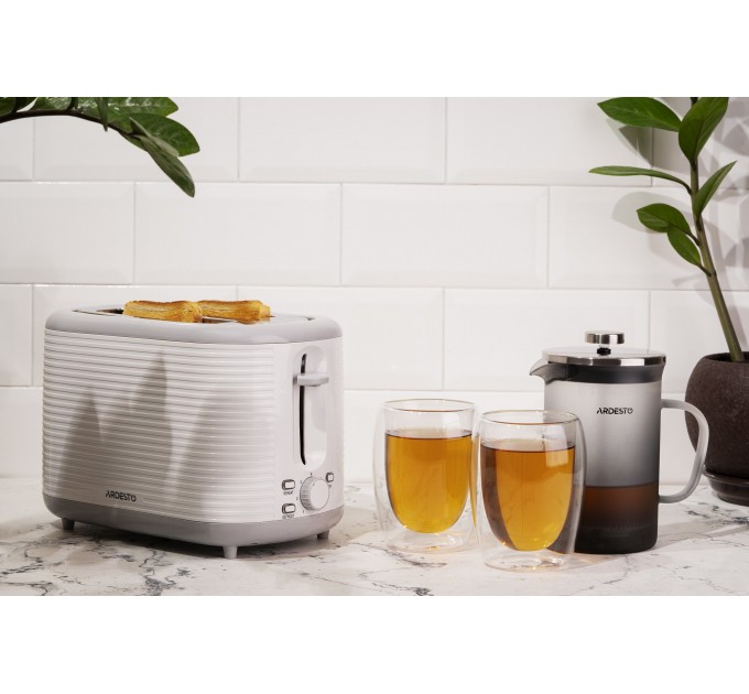 Тостер ARDESTO White stripes T-F17WG 930Вт, пластик, белый+серый