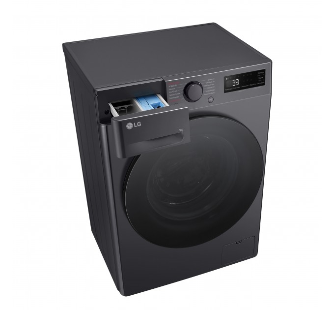 Стиральная машина LG фронтальная, 9кг, 1200, A, 48см, дисплей, пар, инвертор, черный F2Y5FS5J