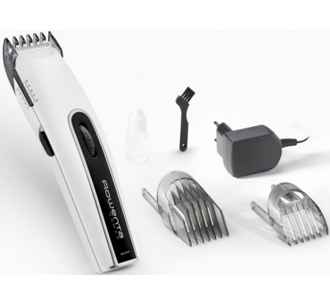 Машинка для стрижки Rowenta Nomad, мережа+акум., роторний мотор, насадок-2, кейс, сталь, біло-чорний