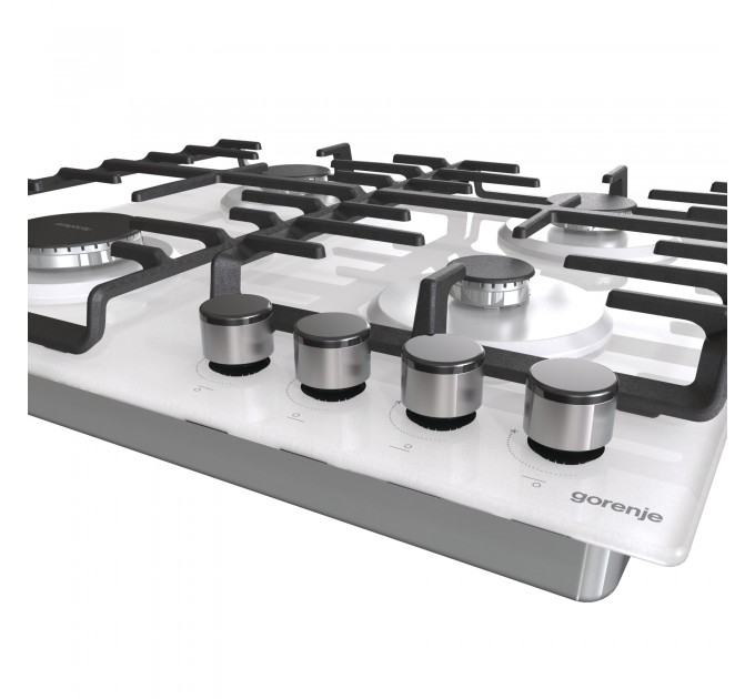 Варильна поверхня Gorenje газова на склі, 60см, чавун, білий