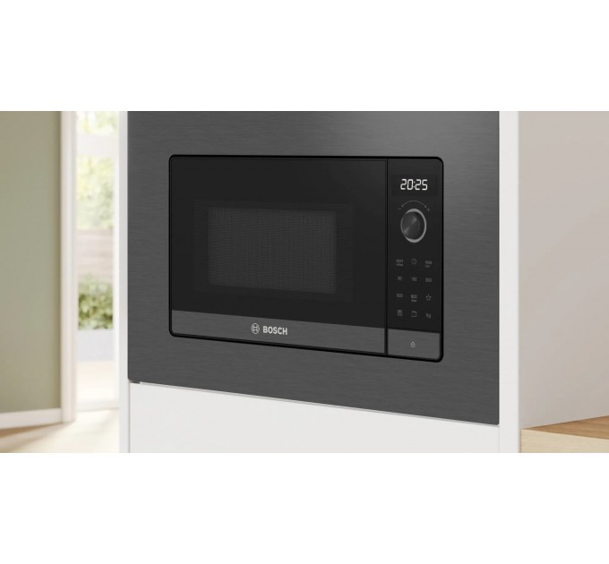 Мікрохвильова піч Bosch вбудована, 20л, електр. керув., 800Вт, дисплей, чорний-нержавійка