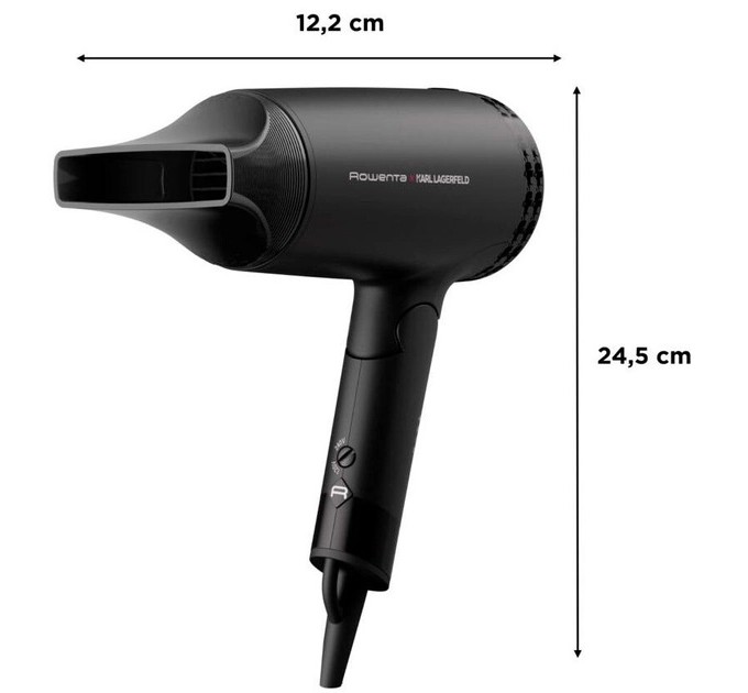 Фен Rowenta Karl Lagerfeld Express Style дорожный, 1600Вт, режимов-2, хол. обдув, складная ручка, черный